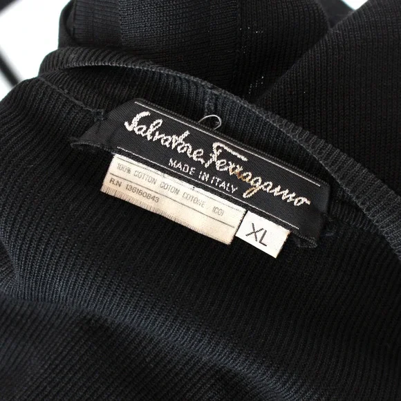 Salvatore Ferragamo Black Gold Gancini Logo Cotton Cardigan XL V-Neck Sweater